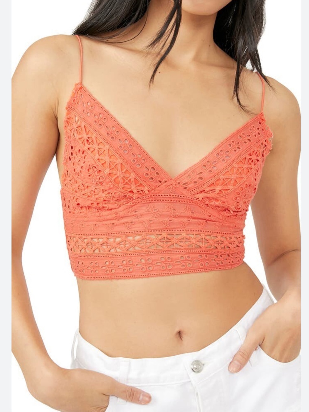 Free People Crochet Lace Bralette Top in Coral size XS